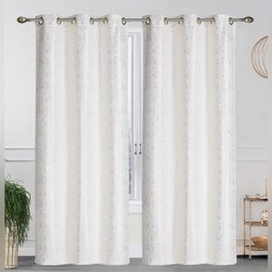 White/Silver Metallic Blackout Grommet Curtains NWT
